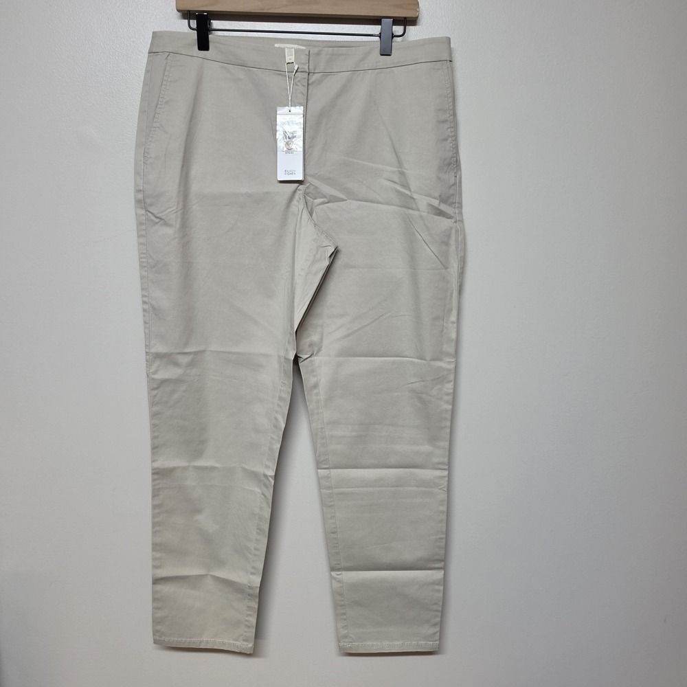 Eileen Fisher Slim Ankle Pants Women Sz 14 Pebble Organic Cotton Twill NWT Twill